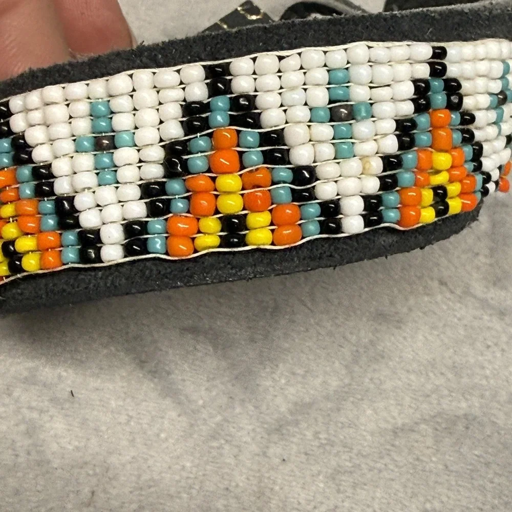 Bechelli Beaded Cuff Bracelet Leather Glass Adjustable Tie Multicolor Boho Style